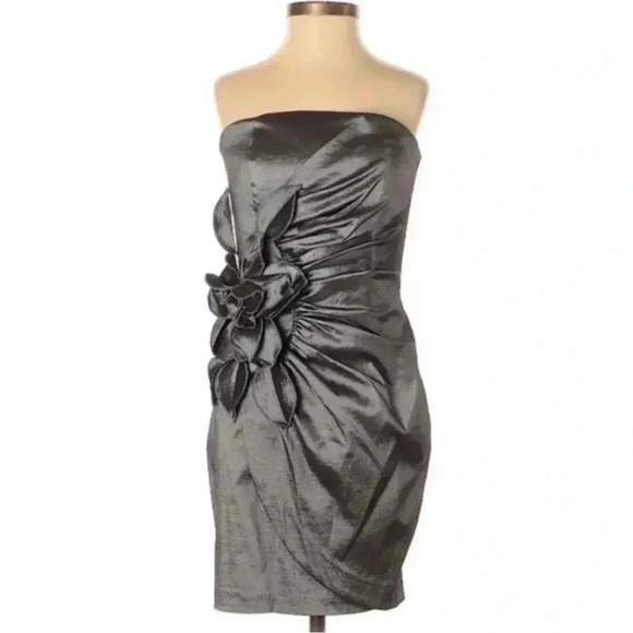 NWT •Jessica McClintock Vintage •Sz 8‎ (M) •Gunmetal Silver Mini Strapless Dress - Picture 1 of 15